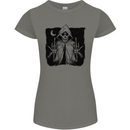 Grim Reaper Finger Flip Skull Biker Funny Womens Petite Cut T-Shirt Charcoal