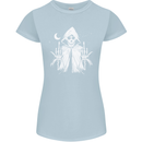 Grim Reaper Finger Flip Skull Biker Funny Womens Petite Cut T-Shirt Light Blue