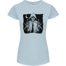 Grim Reaper Finger Flip Skull Biker Funny Womens Petite Cut T-Shirt Light Blue