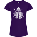 Grim Reaper Finger Flip Skull Biker Funny Womens Petite Cut T-Shirt Purple