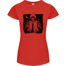 Grim Reaper Finger Flip Skull Biker Funny Womens Petite Cut T-Shirt Red