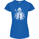 Grim Reaper Finger Flip Skull Biker Funny Womens Petite Cut T-Shirt Royal Blue