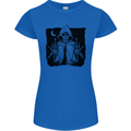 Grim Reaper Finger Flip Skull Biker Funny Womens Petite Cut T-Shirt Royal Blue