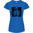 Grim Reaper Finger Flip Skull Biker Funny Womens Petite Cut T-Shirt Royal Blue
