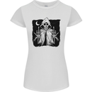 Grim Reaper Finger Flip Skull Biker Funny Womens Petite Cut T-Shirt White