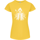 Grim Reaper Finger Flip Skull Biker Funny Womens Petite Cut T-Shirt Yellow