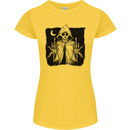 Grim Reaper Finger Flip Skull Biker Funny Womens Petite Cut T-Shirt Yellow