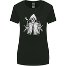 Grim Reaper Finger Flip Skull Biker Funny Womens Wider Cut T-Shirt Black