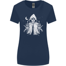 Grim Reaper Finger Flip Skull Biker Funny Womens Wider Cut T-Shirt Navy Blue