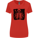 Grim Reaper Finger Flip Skull Biker Funny Womens Wider Cut T-Shirt Red