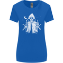 Grim Reaper Finger Flip Skull Biker Funny Womens Wider Cut T-Shirt Royal Blue
