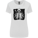 Grim Reaper Finger Flip Skull Biker Funny Womens Wider Cut T-Shirt White