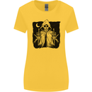 Grim Reaper Finger Flip Skull Biker Funny Womens Wider Cut T-Shirt Yellow