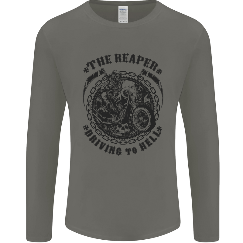 Grim Reaper Motorbike Motorcycle Biker Mens Long Sleeve T-Shirt Charcoal