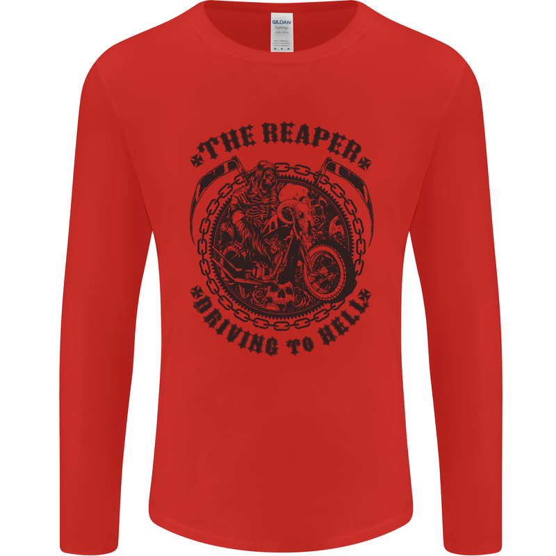 Grim Reaper Motorbike Motorcycle Biker Mens Long Sleeve T-Shirt Red