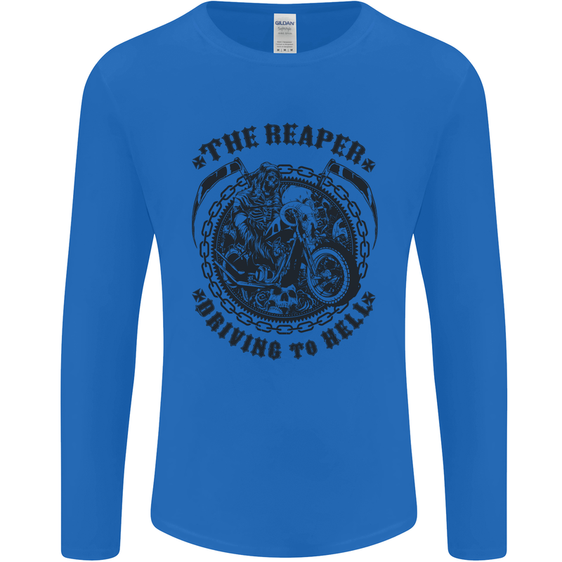 Grim Reaper Motorbike Motorcycle Biker Mens Long Sleeve T-Shirt Royal Blue