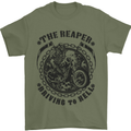 Grim Reaper Motorbike Motorcycle Biker Mens T-Shirt Cotton Gildan Military Green