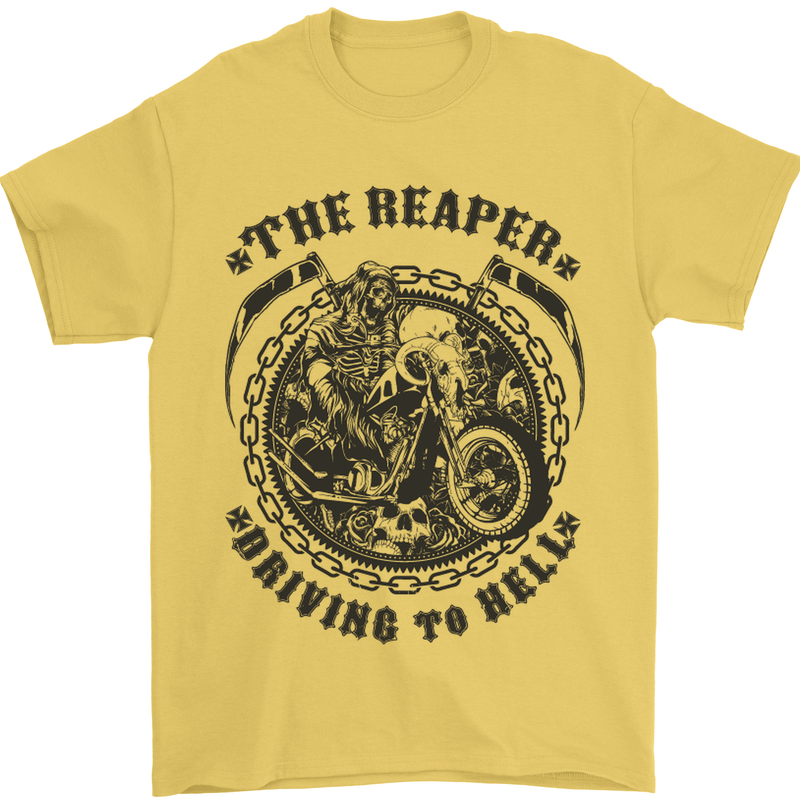 Grim Reaper Motorbike Motorcycle Biker Mens T-Shirt Cotton Gildan Yellow