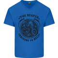 Grim Reaper Motorbike Motorcycle Biker Mens V-Neck Cotton T-Shirt Royal Blue