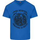 Grim Reaper Motorbike Motorcycle Biker Mens V-Neck Cotton T-Shirt Royal Blue