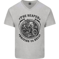 Grim Reaper Motorbike Motorcycle Biker Mens V-Neck Cotton T-Shirt Sports Grey