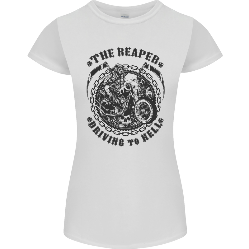 Grim Reaper Motorbike Motorcycle Biker Womens Petite Cut T-Shirt White