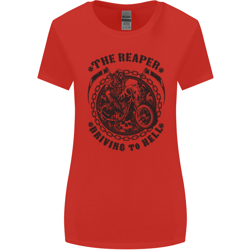 Grim Reaper Motorbike Motorcycle Biker Womens Wider Cut T-Shirt Red