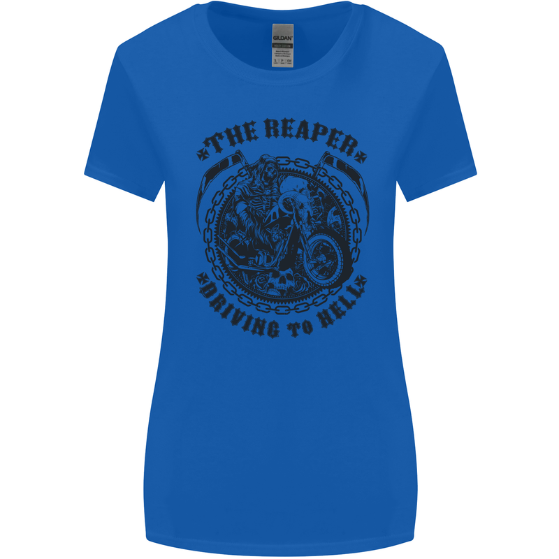 Grim Reaper Motorbike Motorcycle Biker Womens Wider Cut T-Shirt Royal Blue