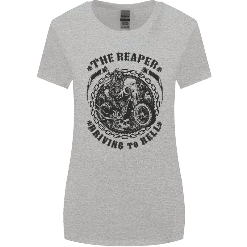 Grim Reaper Motorbike Motorcycle Biker Womens Wider Cut T-Shirt Sports Grey