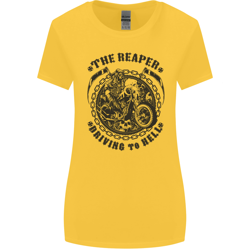 Grim Reaper Motorbike Motorcycle Biker Womens Wider Cut T-Shirt Yellow