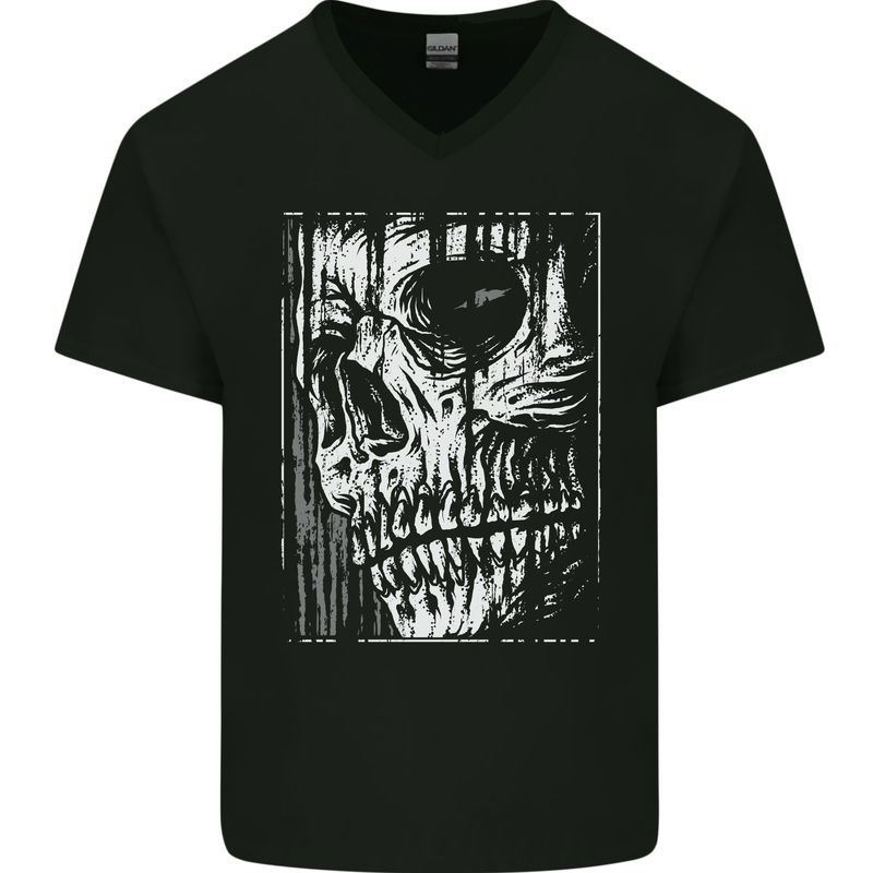 Grim Reaper Skull Gothic Biker Demon Mens V-Neck Cotton T-Shirt Black