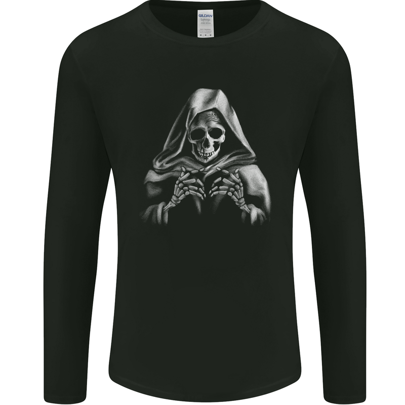 Grim Reaper Skull Mens Long Sleeve T-Shirt Black