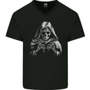 Grim Reaper Skull Mens V-Neck Cotton T-Shirt Black