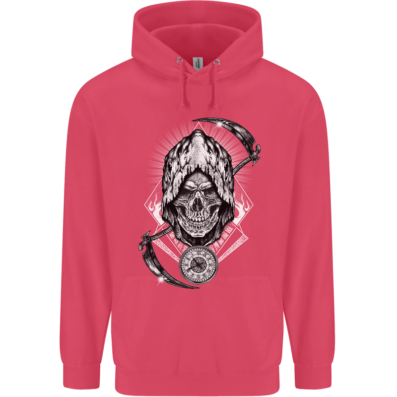 Grim Reaper Time Biker Skull Rock Music Childrens Kids Hoodie Heliconia