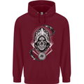 Grim Reaper Time Biker Skull Rock Music Childrens Kids Hoodie Maroon