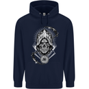 Grim Reaper Time Biker Skull Rock Music Childrens Kids Hoodie Navy Blue