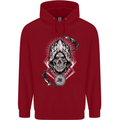Grim Reaper Time Biker Skull Rock Music Childrens Kids Hoodie Red