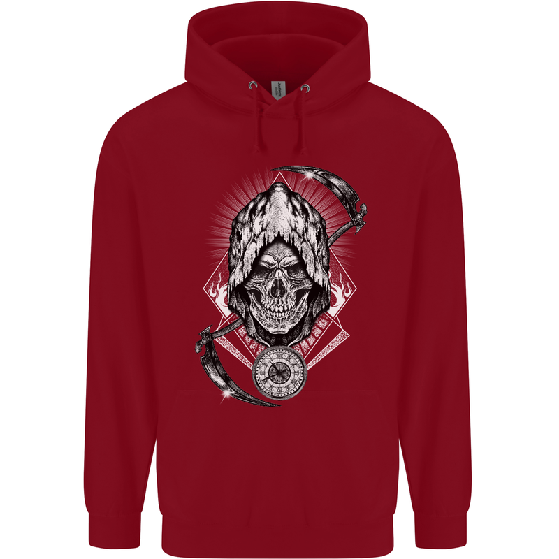 Grim Reaper Time Biker Skull Rock Music Childrens Kids Hoodie Red