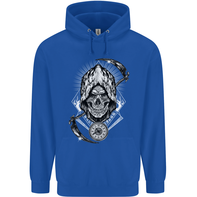 Grim Reaper Time Biker Skull Rock Music Childrens Kids Hoodie Royal Blue