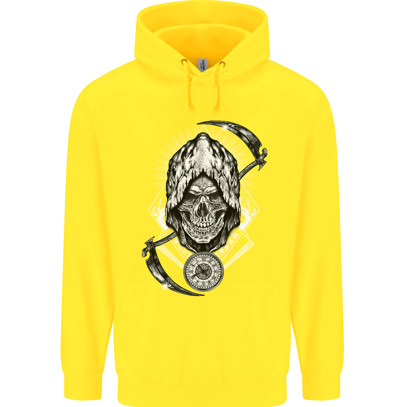 Grim Reaper Time Biker Skull Rock Music Childrens Kids Hoodie Yellow