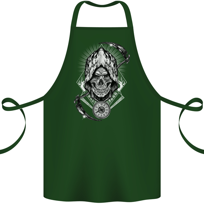 Grim Reaper Time Biker Skull Rock Music Cotton Apron 100% Organic Forest Green