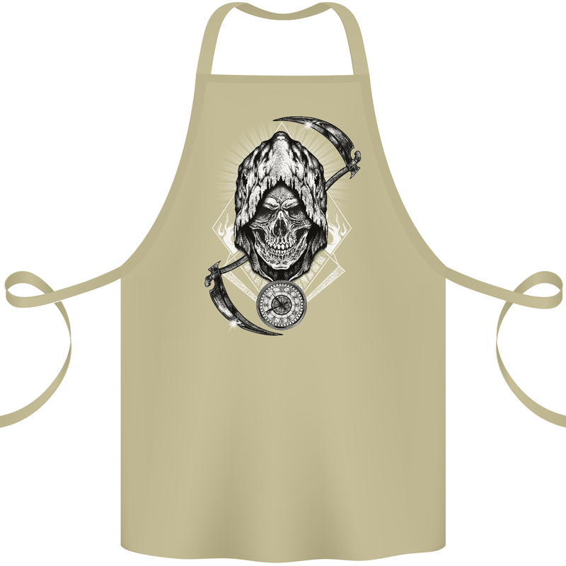 Grim Reaper Time Biker Skull Rock Music Cotton Apron 100% Organic Khaki