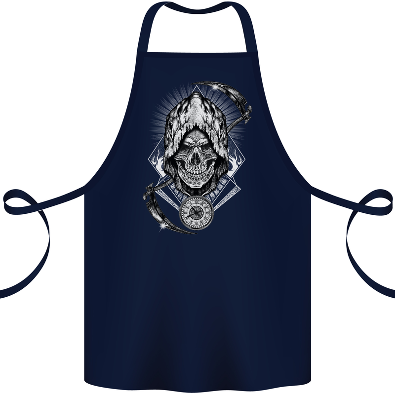 Grim Reaper Time Biker Skull Rock Music Cotton Apron 100% Organic Navy Blue