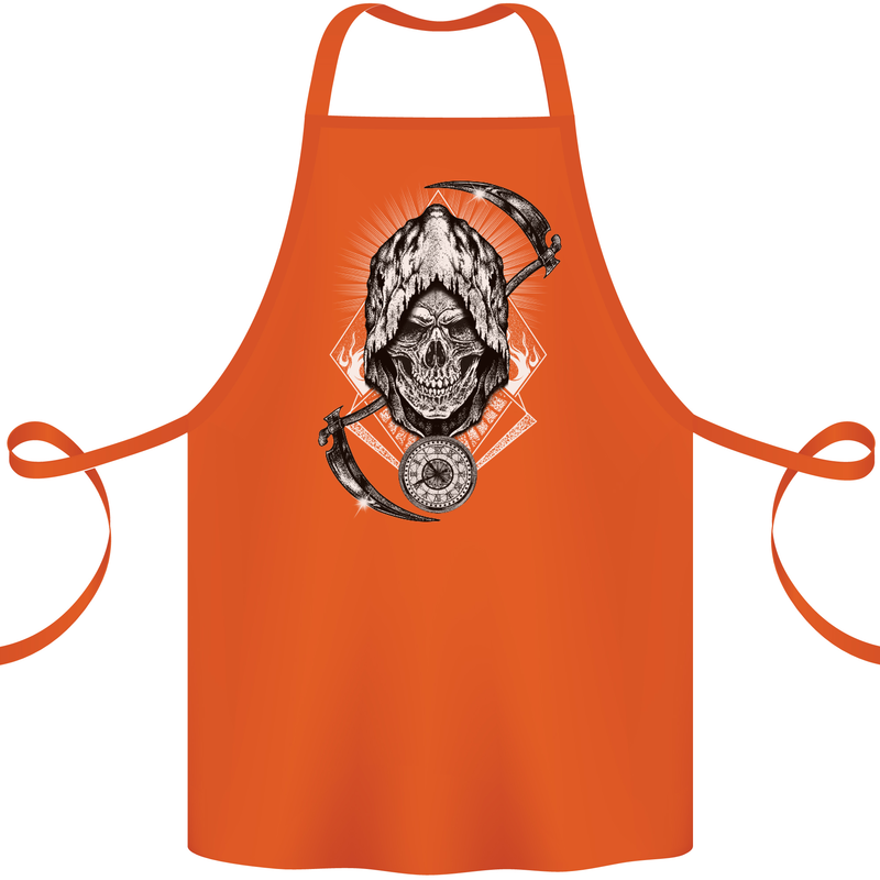 Grim Reaper Time Biker Skull Rock Music Cotton Apron 100% Organic Orange