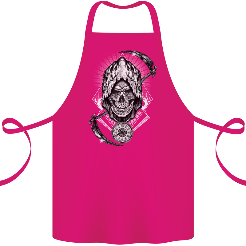 Grim Reaper Time Biker Skull Rock Music Cotton Apron 100% Organic Pink