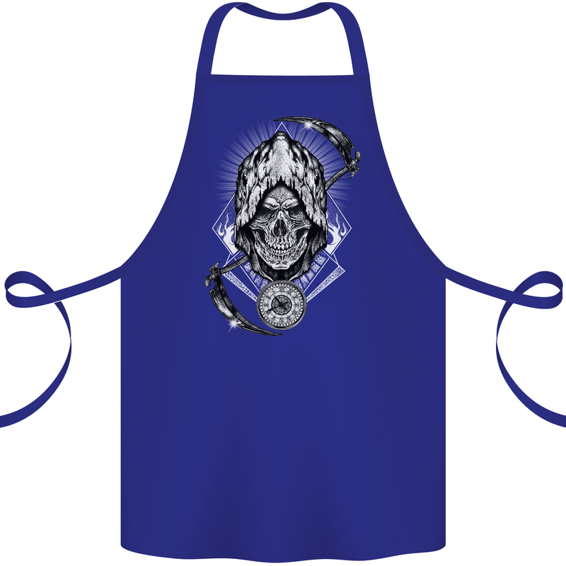 Grim Reaper Time Biker Skull Rock Music Cotton Apron 100% Organic Royal Blue