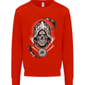 Grim Reaper Time Biker Skull Rock Music Kids Sweatshirt Jumper Bright Red