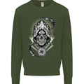 Grim Reaper Time Biker Skull Rock Music Kids Sweatshirt Jumper Forest Green