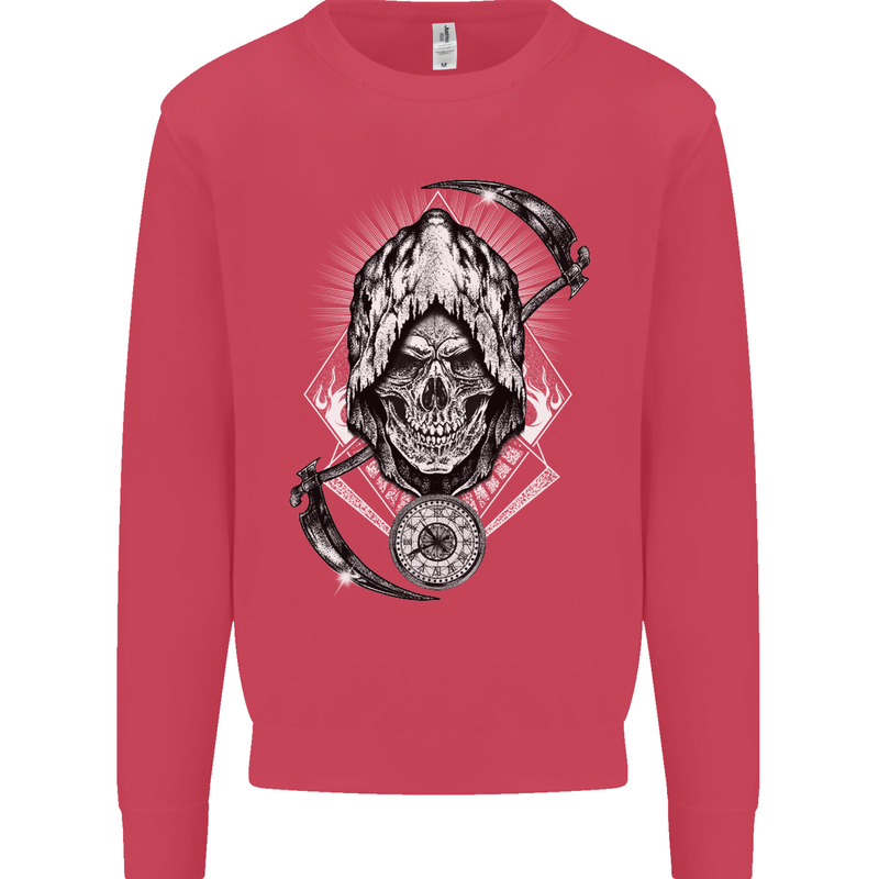 Grim Reaper Time Biker Skull Rock Music Kids Sweatshirt Jumper Heliconia