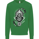 Grim Reaper Time Biker Skull Rock Music Kids Sweatshirt Jumper Irish Green